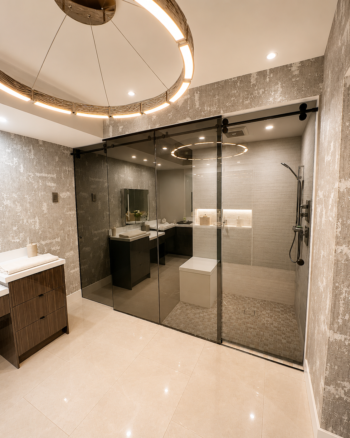 Large custom frameless glass shower enclosure